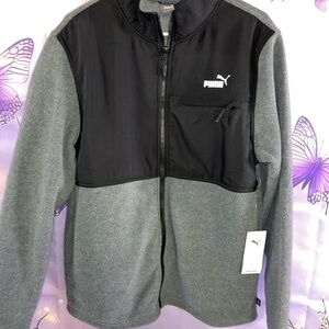 Puma Black and Gray Fleece Full-Zip Jacket